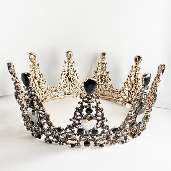 BLACK and Silver Crystal Rhinestone Metal Queen Crown Tiara Hair Accessory - Picture 8 of 9